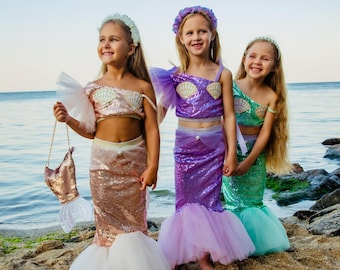 Sparkling Mermaid Costume for Little Girl, Sequin Skirt, One