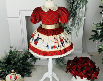 Nutcracker Red Christmas Dress for Girls, Kids Winter Party Gown, Festive Holiday Toddlers Outfit, Perfect for Photoshoot and Holiday Event