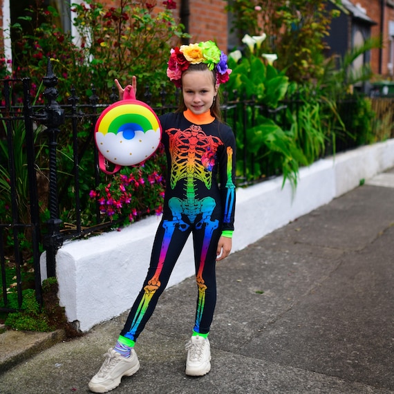 Glow In The Dark Skeleton Costume Kids Multi Coloured Jumpsuit Glow In The Dark Skeleton Costume Kids Multi Coloured Jumpsuit