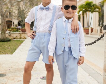 超人気高品質 Rustic Boys Linen Suit Set - Shorts, Suspenders, Bow Tie for Clothing