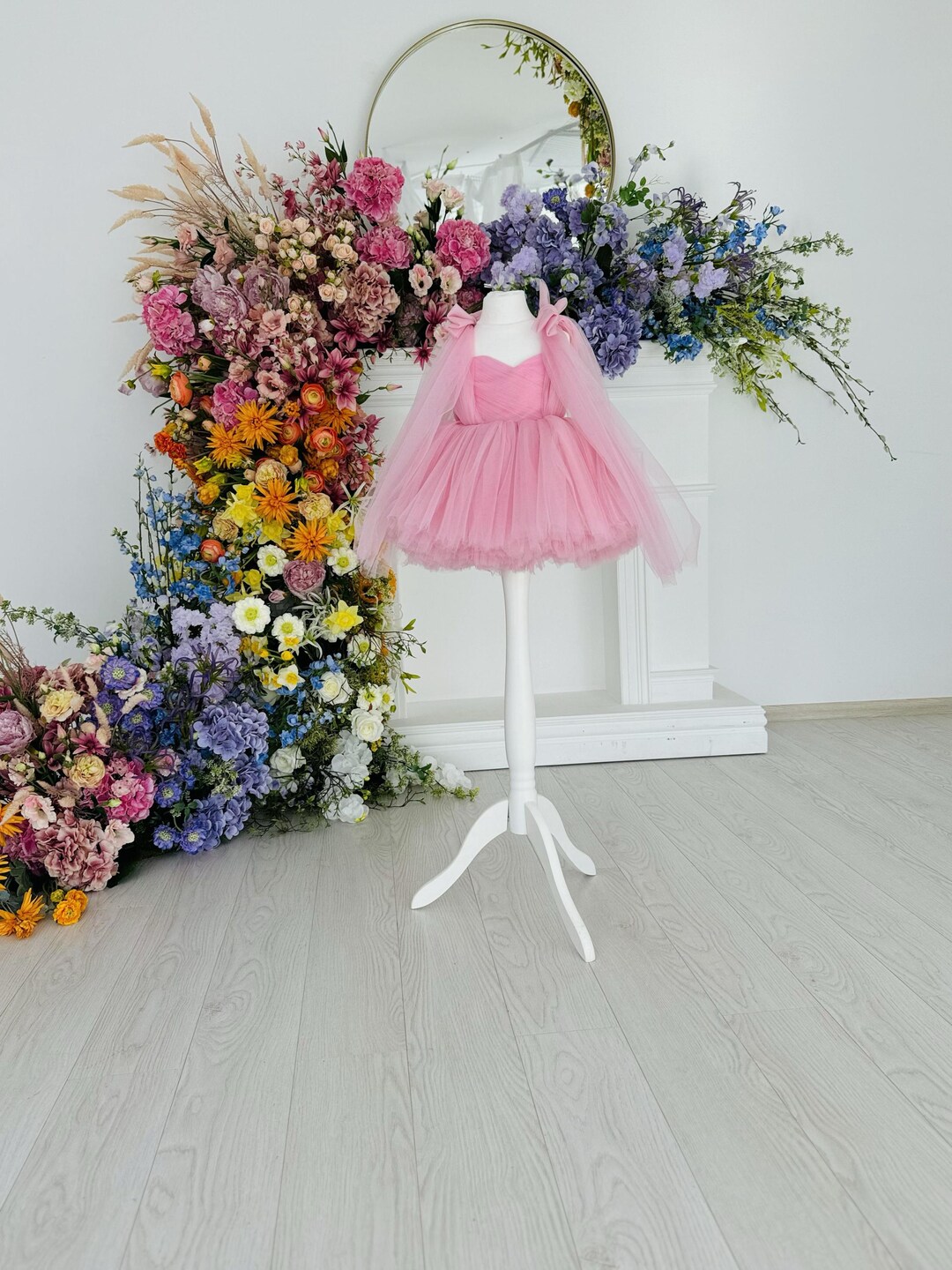 Baby Girls Pink Floral Pleated Dress Suit – Elegant 2 Piece Party Outfit main image 1