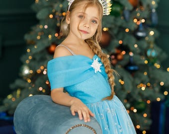 blue winter wonderland dress Sparkling Winter Wonderland Costume for Girls, Snowflake Princess Dress and Crown, Blue Gown for Kids, Holiday Costume, Princess Party Dress
