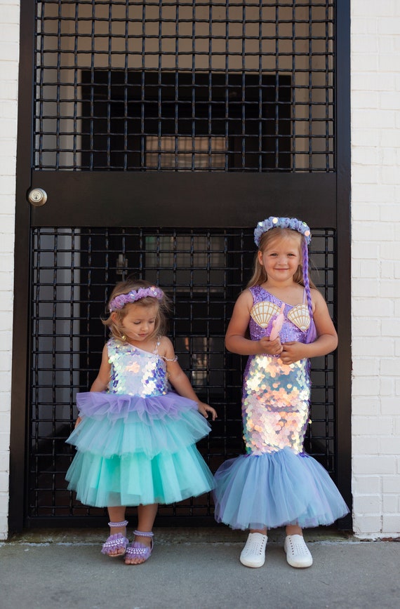Mermaid Dress for Little Girls, Ages 1-10, Mermaid Theme Party, Girls Dress Up Clothes, First Birthday Outfit, Toddlers Halloween Gown