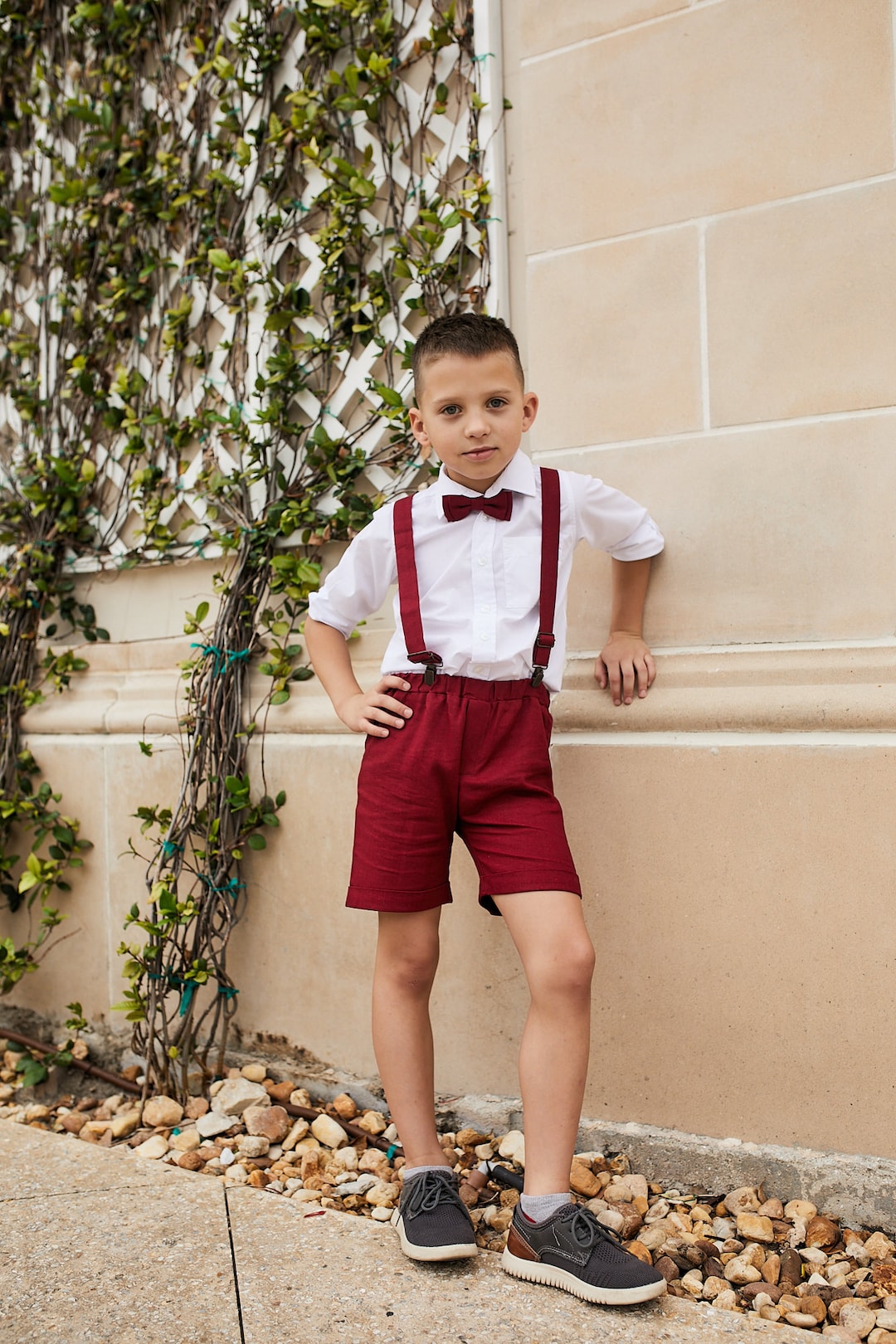Baby boy red shorts with suspenders deals