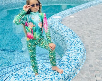 Maillot De Bain Fille 1 Pièce Manches Courtes Vêtement De Natation