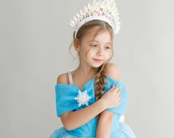 women's light blue winter princess dress with snowflakes Sparkling Winter Wonderland Costume for Girls, Snowflake Princess Dress and  Crown, Blue Gown for Kids, Holiday Costume, Princess Party Dress