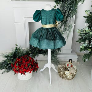 Emerald Princess Glitter Dress, Christmas Gown for Girls, Kids Party Tutu Dress, Festive Toddler Outfit for Photoshoot and Holiday Event