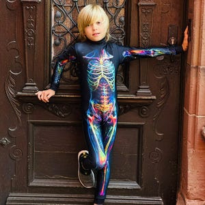 Rainbow Mystical Skeleton and Muscle Halloween Costume for Boys, Spooky Bodysuit, Perfect for Trick or Treat and Dress-up Toddler Party