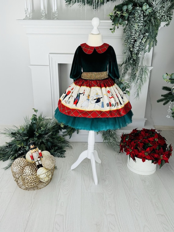 Emerald Green Nutcracker Christmas Dress for Girl, Kids Winter Party Gown, Festive Toddlers Outfit, Perfect for Photoshoot and Holiday Event Emerald Green Nutcracker Christmas Dress for Girl, Kids Winter Party Gown, Festive Toddlers Outfit, Perfect for Photoshoot and Holiday Event