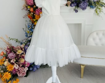 Vestido de niña de flores color marfil, vestido de princesa, vestido para ocasiones especiales para niñas y bebés, boda, fiesta de cumpleaños, bautizo, atuendo para sesión de fotos