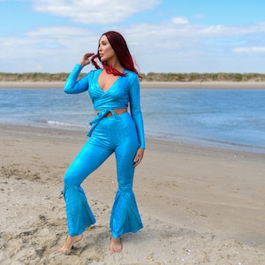 Turquoise Mermaid Tail Leggings Costume for Women and Teens, Mermaid Outfit for Adults for Halloween, Cosplay, and Ocean Themed Parties