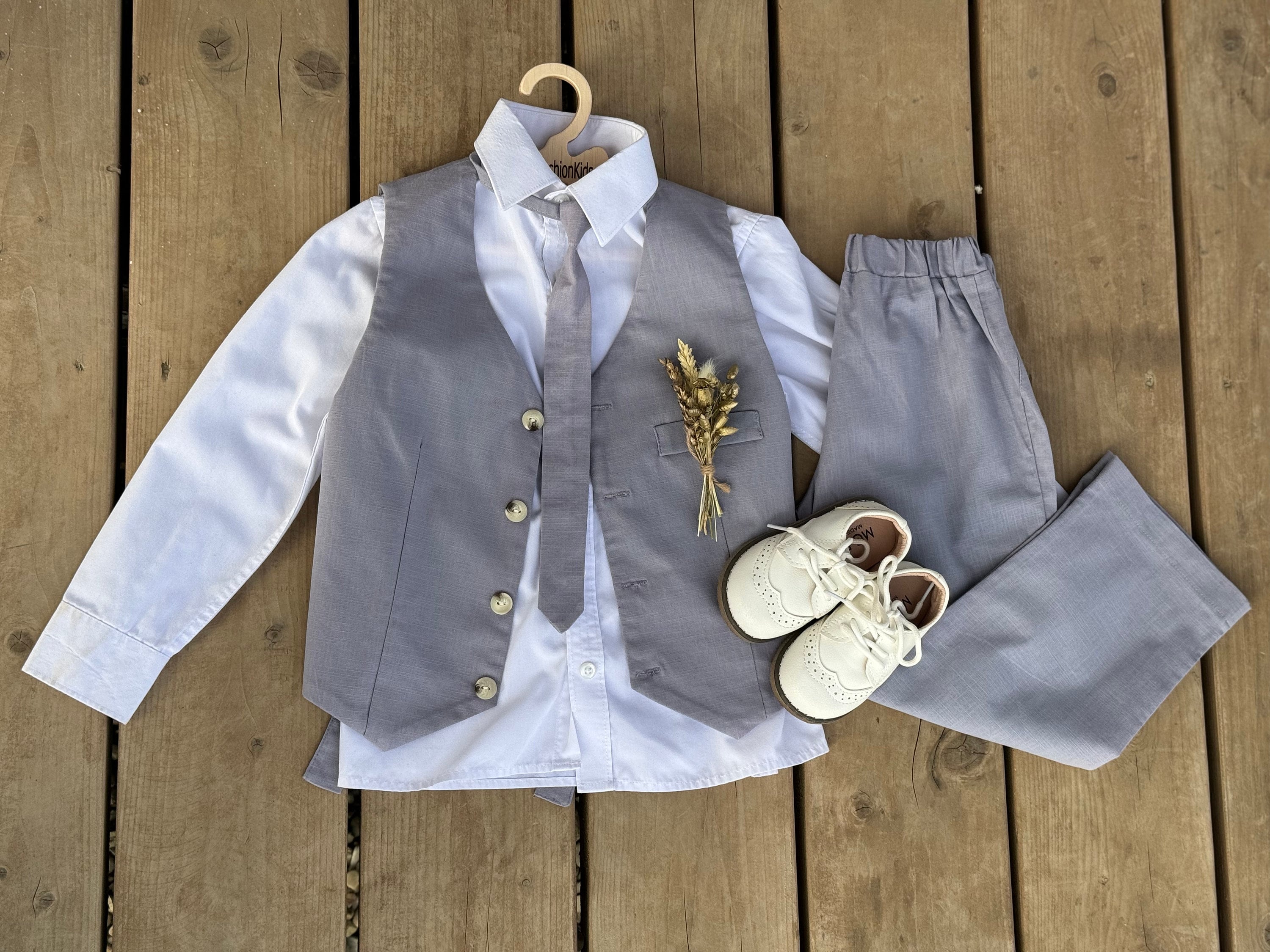 Classic Grey Linen Suit for Boys - Perfect for Weddings, Christenings and Formal Events, Page Boy suit set, Ring Bearer Outfit, 1-6 Y