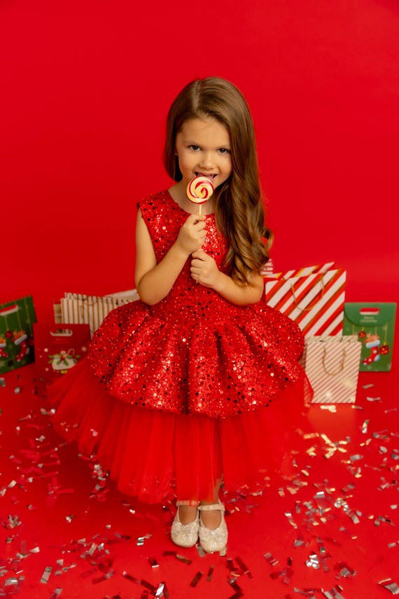 girls red sequin dress Red Sequin Candy Cane Dress