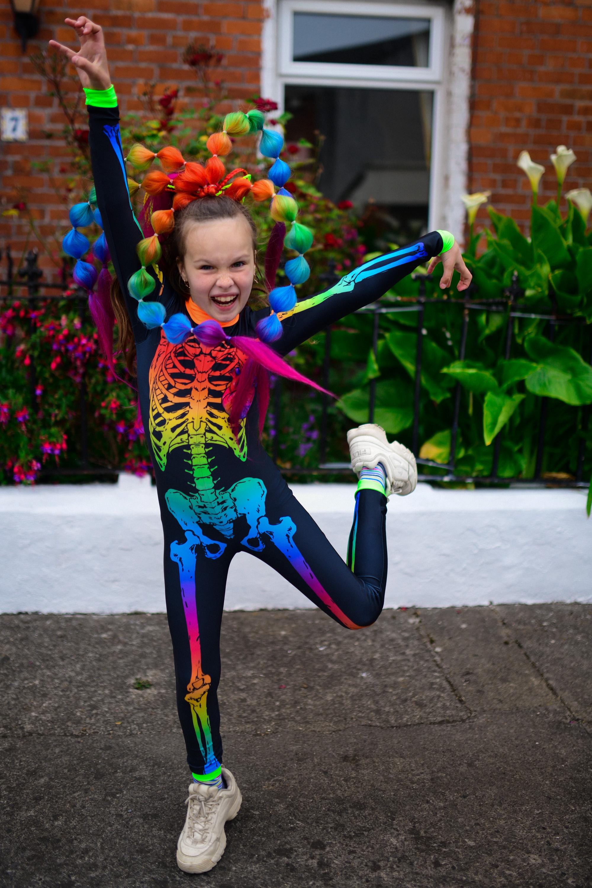 ACOCOPY Kids Glow-in-the-Dark Skeleton Costume Bodysuit - Halloween Outfit For Boys & Girls (1-8T) - View #12