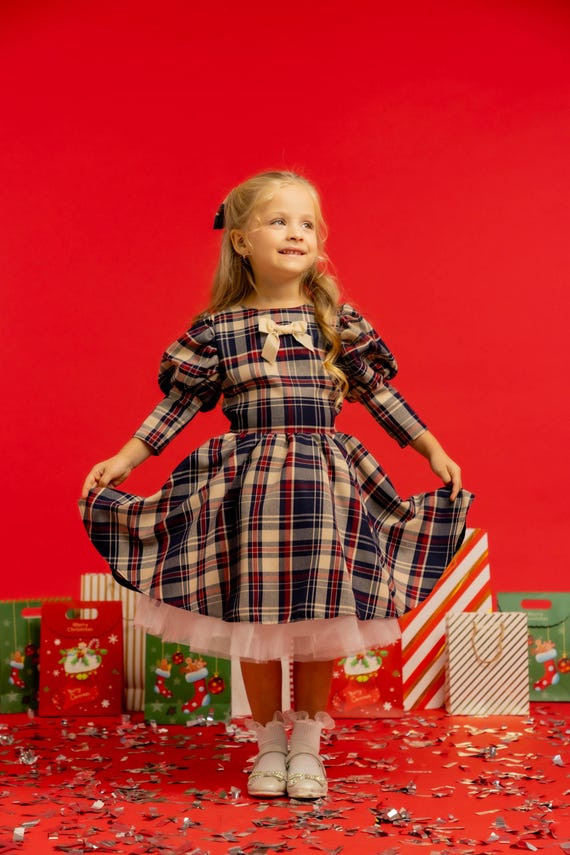 Robe de princesse PIaid pour fille avec jupon, robe de soirée de