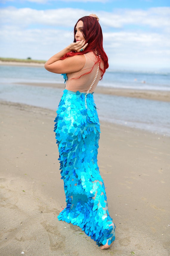real mermaid dress Turquoise Mermaid Dress for Adults with Sequins, Ocean Party Gown with Crown, Mermaid Party Outfit for Cosplay, Halloween, Special Event