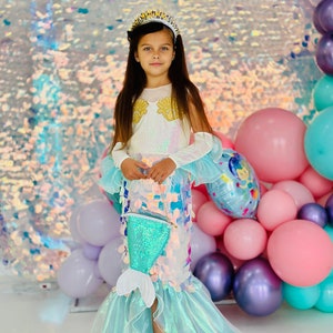 Mermaid  Sequin Dress for Girls, Kids&#39; Mermaid Costume with Crown, Bag, and Cape, Party Outfit for Girls, Mother Daughter Gift, Ages 1-10
