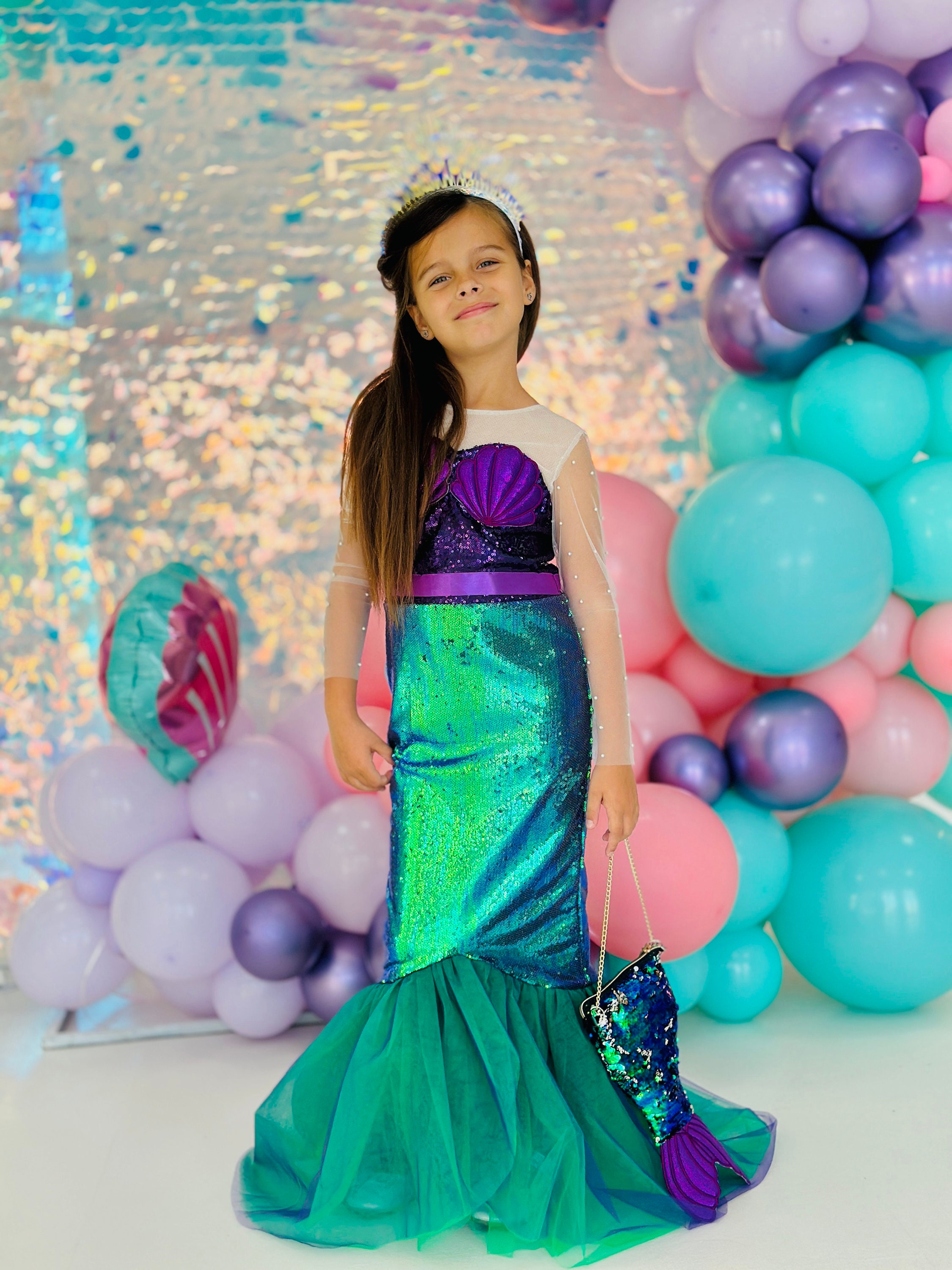 mermaid theme dress Little Girl and sequins Andrea Cutout Slit Mermaid Sequin