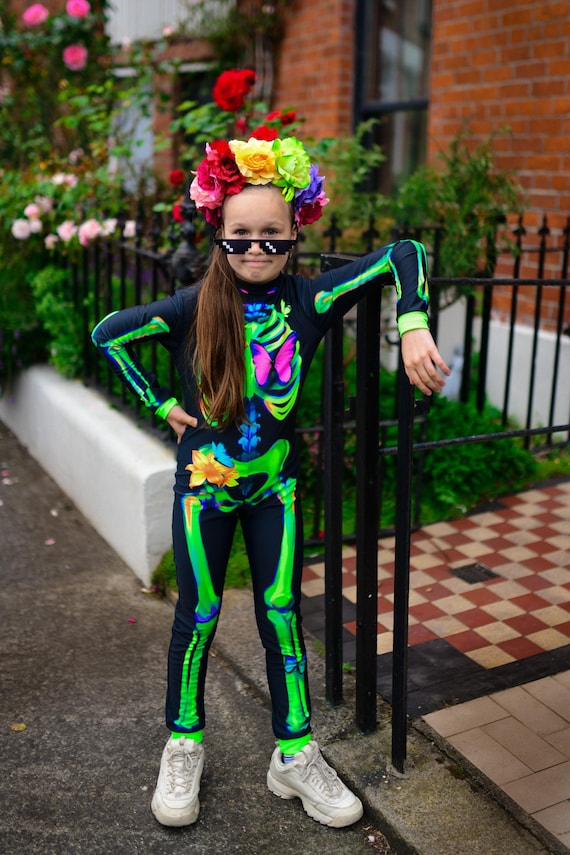 FORMIZON Costume Scheletro Bambino, Vestito Halloween Scheletro Bambino Costume Da Scheletro Fosforescente Con Maschera Teschio Costume Halloween Per Bambini Party Cosplay 3 10 Anni 2