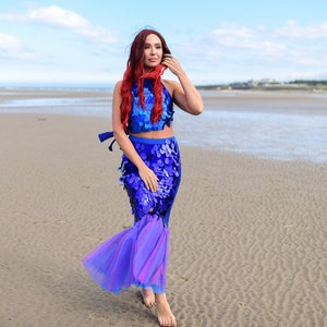 Women's Dazzling Mermaid Costume with Sequins and Tulle - Perfect for Themed Events, Mermaid Outfit for Adults with Fish Tail Skirt and Top