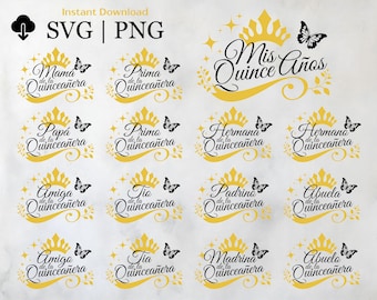 Pacchetto SVG Mis Quince Años: Disegni Quinceanera Party (Download digitale)