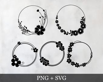 Boho Floral Wreath SVG Bundle: Spring Wedding Circle Frames (Digital Download)