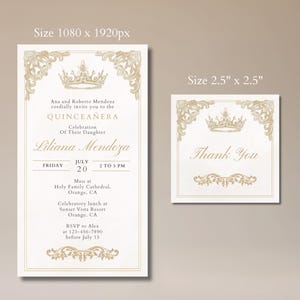 Elegant Quinceanera Invitation and Thank You Card Set, Gold Embellished, Customizable Date and Name
