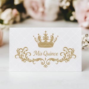 Elegant Mis Quince Invitation Card, Gold Crown Floral Design, Quinceañera Birthday Party, Customizable Event Stationery, Sweet Fifteen