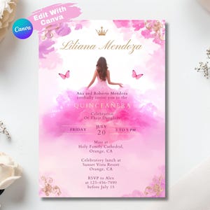 Pink Quinceañera Invitation Template: Editable Sweet 15 Invite (Digital Download)