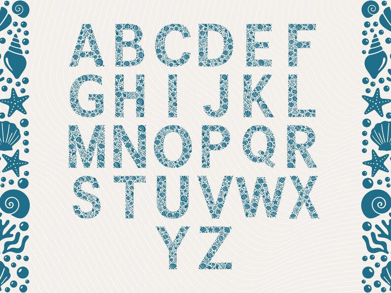 Sea Shell Alphabet and Numbers SVG Set | Ocean Letter Monogram Coastal ...