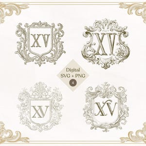 Quinceañera Monogram Crest SVG Bundle: Vintage XV Emblem (Digital Download)