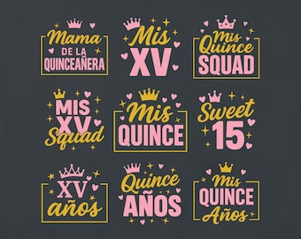 Quinceañera SVG Bundle: Sweet 15 Designs, XV Squad Clipart (Digital Download)