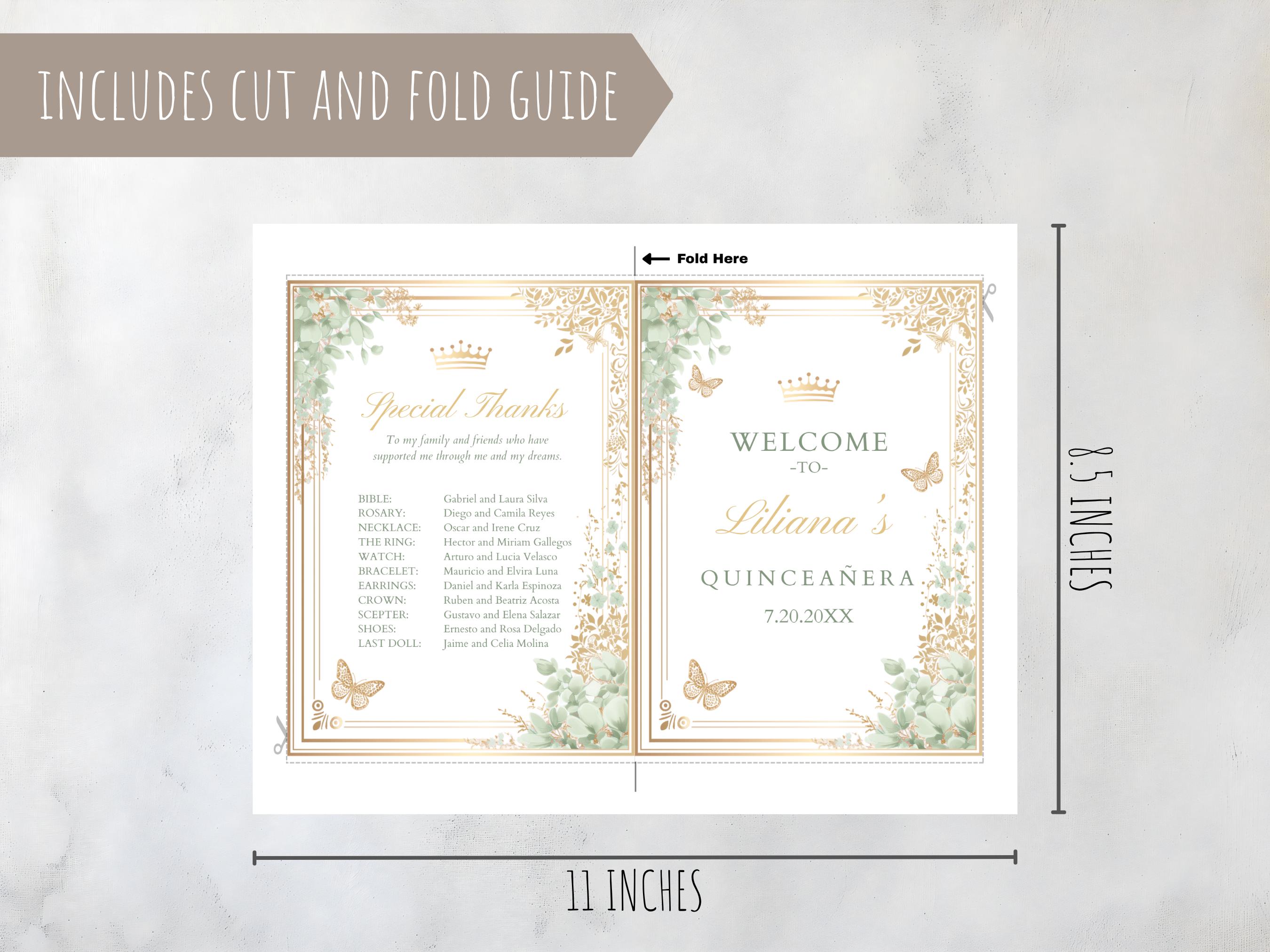 Quince Program Templates Editable Quinceañera Program Template Bi-fold Sage Green Elegant Party ...