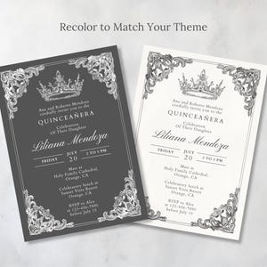 Elegant Quinceañera Invitation Set Digital Template | Gold Crown Invite for Sweet 15 | Editable Quince Party Thank You Card image 10