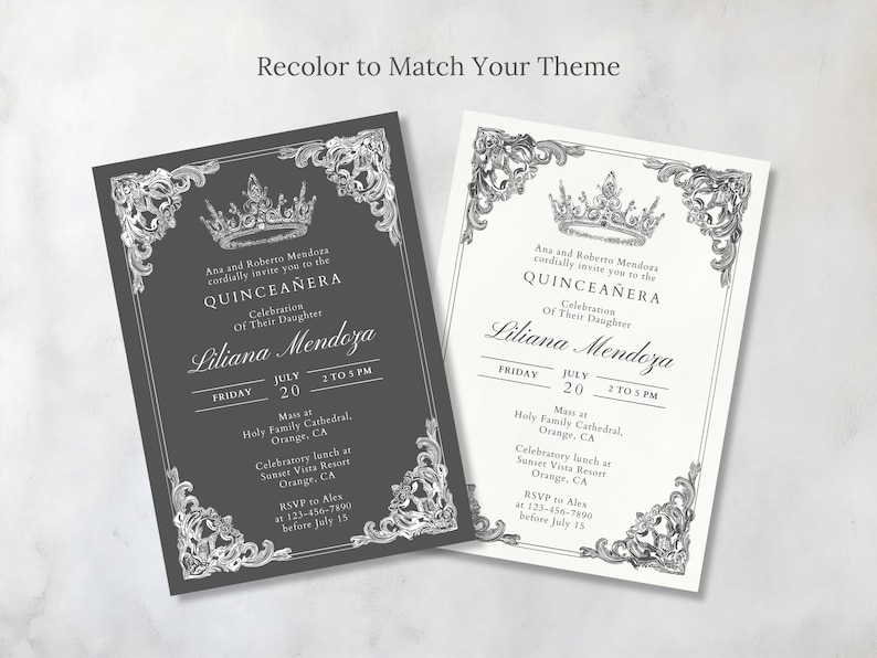 Elegant Quinceañera Invitation Set Digital Template | Gold Crown Invite for Sweet 15 | Editable Quince Party Thank You Card image 10