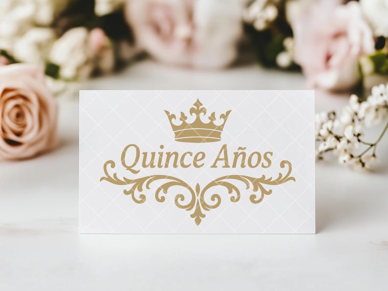 Elegant Quince Años Invitation Card, Gold Crown and Flourishes, Sweet Fifteen Celebration, Custom Party Invites