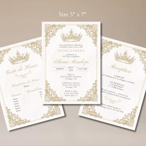 Elegant Quinceañera Invitation Cards, Gold Foil, Personalized Event Details, 5x7 inches Set of 50