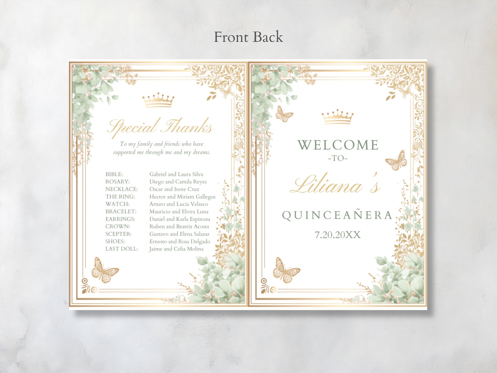 Quince Program Templates Editable Quinceañera Program Template Bi-fold Sage Green Elegant Party ...
