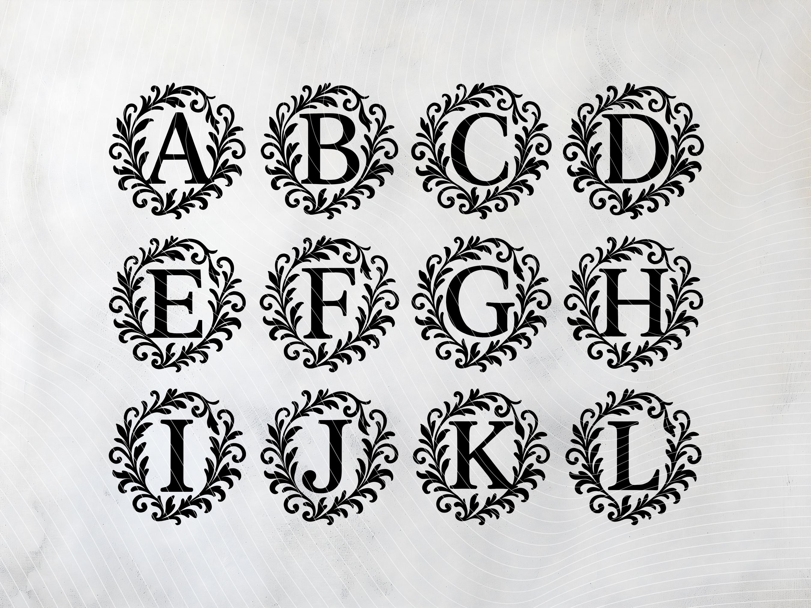 Elegant Monogram Initial SVG Set Laurel Wreath Letters for Wedding ...