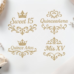 Quinceañera SVG Designs, Sweet 15, Mis XV, Crown Graphics, Digital Download, Birthday Decor, Quince Años Files, Crafts, DIY Projects