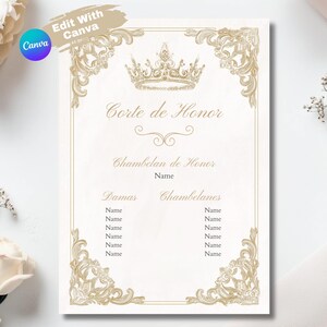 Customizable Quinceañera Court of Honor Invitation Template, Elegant Royal Theme Design