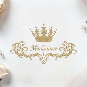 Mis Quince Gold Crown Design Elegant Floral Decorations Quinceañera Celebration Banner