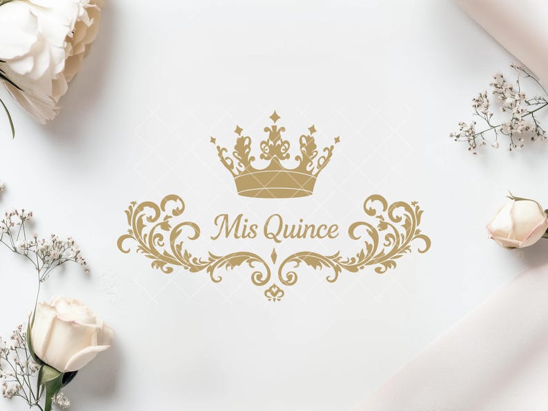 Mis Quince Gold Crown Design Elegant Floral Decorations Quinceañera Celebration Banner