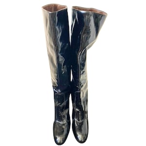 Golo for Lord & Taylor 70s Black Patent Leather Boots RARE Find! 8M, Vintage Golo Patent Leather Boots, Knee Boots, 70s Chic, GoGo Boots