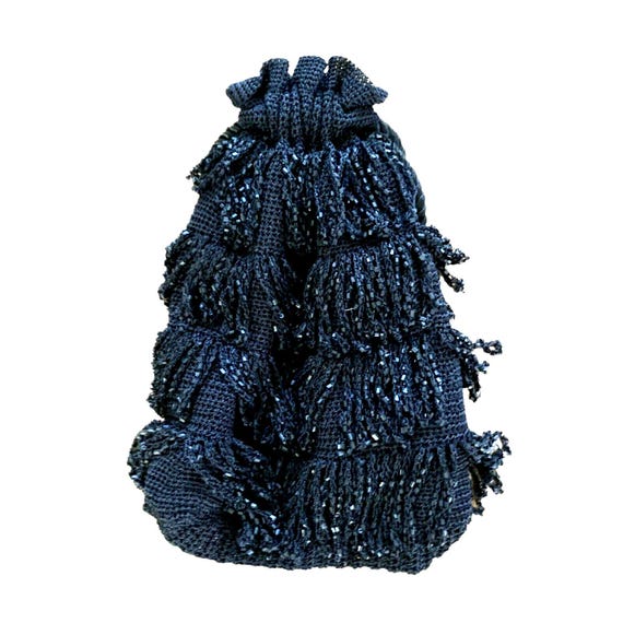 Vintage Knit Beaded, Drawstring "Flapper" Handbag… - image 3