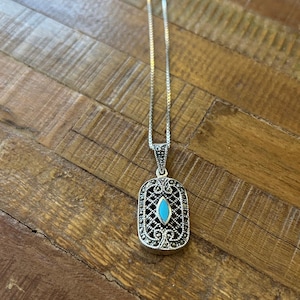 Vintage Sterling Silver, Marcasite, Turquoise Pendant Necklace