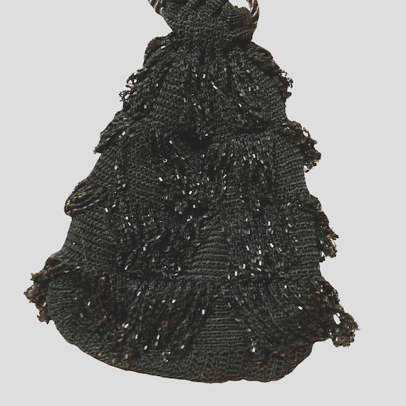Vintage Knit Beaded, Drawstring "Flapper" Handbag… - image 6