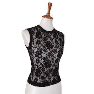 Y2K Sheer Black Lace Top | Vintage Sleeveless Stretch Mesh Tank