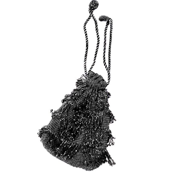 Vintage Knit Beaded, Drawstring "Flapper" Handbag… - image 2