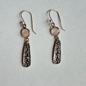 Vintage Rose Quartz and Sterling Silver Boho Earrings, 1990s